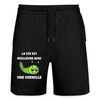 Chenilles insecte Amour petite chenille - Short de jogging bio TRAINER Stanley/Stella unisexe - noir - Devant - Nik (191cm) & Marisol (170cm)