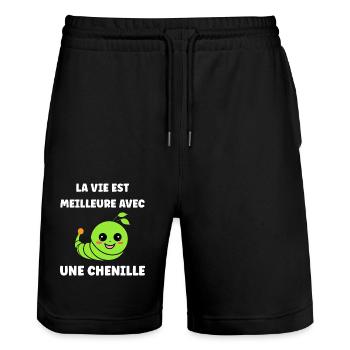 Chenilles insecte Amour petite chenille - Short de jogging bio TRAINER Stanley/Stella unisexe - noir - Devant - Nik (191cm) & Marisol (170cm)