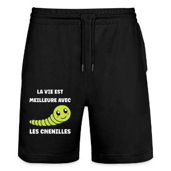 Chenilles insecte Amour petite chenille - Short de jogging bio TRAINER Stanley/Stella unisexe - noir - Devant - Nik (191cm) & Marisol (170cm)