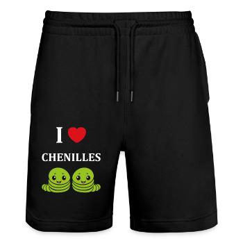 Chenilles insecte Amour petite chenille - Short de jogging bio TRAINER Stanley/Stella unisexe - noir - Devant - Nik (191cm) & Marisol (170cm)