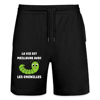 Chenilles insecte Amour petite chenille - Short de jogging bio TRAINER Stanley/Stella unisexe - noir - Devant - Nik (191cm) & Marisol (170cm)