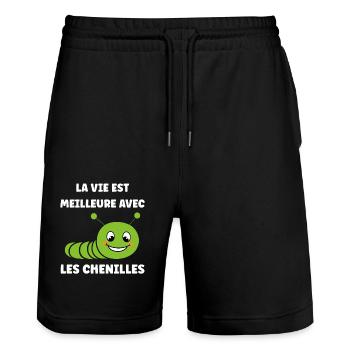 Chenilles insecte Amour petite chenille - Short de jogging bio TRAINER Stanley/Stella unisexe - noir - Devant - Nik (191cm) & Marisol (170cm)