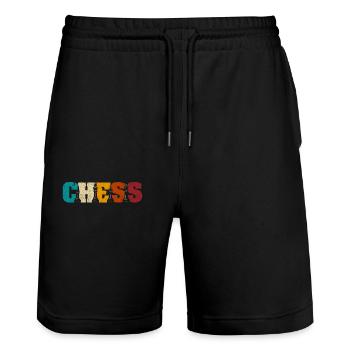 Joueur d’échecs drôle pièces d’échecs seize pièces - Short de jogging bio TRAINER Stanley/Stella unisexe - noir - Devant - Nik (191cm) & Marisol (170cm)