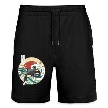 Épaulard japonais rétro grande vague orque orque - Short de jogging bio TRAINER Stanley/Stella unisexe - noir - Devant - Nik (191cm) & Marisol (170cm)