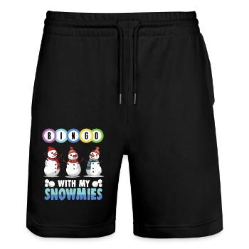 Bingo With My Snowmies Lustiger Schneemann - Stanley/Stella Unisex Bio Joggingshorts Trainer  - Schwarz - Vorne - Nik (191cm) & Marisol (170cm)