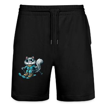 Maine Coon Katze beim Skifahren - Winterwunder - Stanley/Stella Unisex Bio Joggingshorts Trainer  - Schwarz - Vorne - Nik (191cm) & Marisol (170cm)