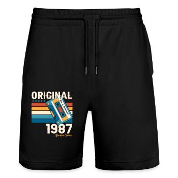 36e anniversaire Cassette décembre Vintage 1987 - Short de jogging bio TRAINER Stanley/Stella unisexe - noir - Devant - Nik (191cm) & Marisol (170cm)