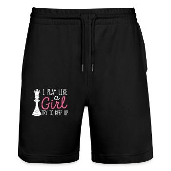 I'm playing like a girl who's trying to get along with the - Stanley/Stella Trainer Unisex Organic Jogging Shorts - black - Front - Nik (191cm) & Marisol (170cm)
