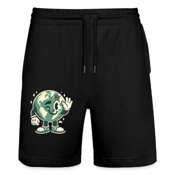 Terre mascotte des années 50 Style rétro - Short de jogging bio TRAINER Stanley/Stella unisexe - noir - Devant - Nik (191cm) & Marisol (170cm)
