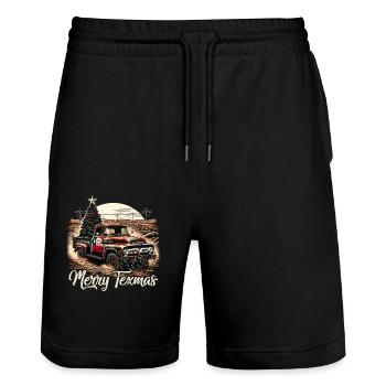 Merry Texmas – Pick-up truck - Stanley/Stella Trainer Unisex Organic Jogging Shorts - black - Front - Nik (191cm) & Marisol (170cm)