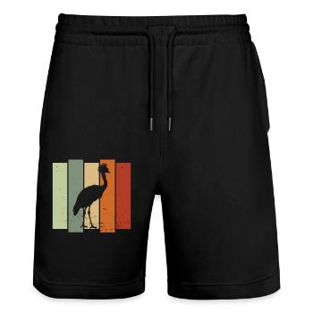 Crowned Crane Retro Birdwatching Bird Watcher - Stanley/Stella Trainer Unisex Organic Jogging Shorts - black - Front - Nik (191cm) & Marisol (170cm)