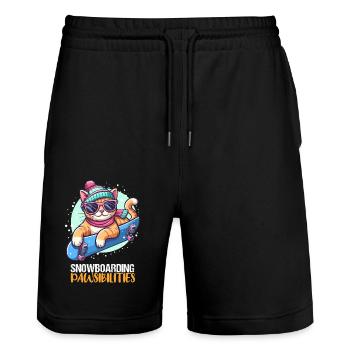 Katze fährt Snowboard Cool Apparel Snowboarding - Stanley/Stella Unisex Bio Joggingshorts Trainer  - Schwarz - Vorne - Nik (191cm) & Marisol (170cm)