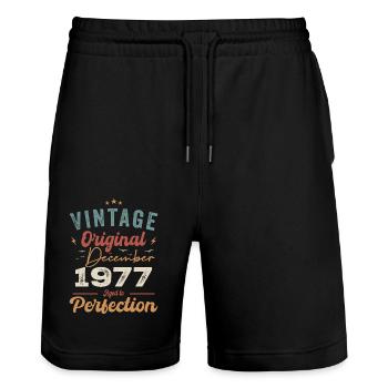 Vintage Geburtstag - Dezember 1977 - Geschenkidee - Stanley/Stella Unisex Bio Joggingshorts Trainer  - Schwarz - Vorne - Nik (191cm) & Marisol (170cm)