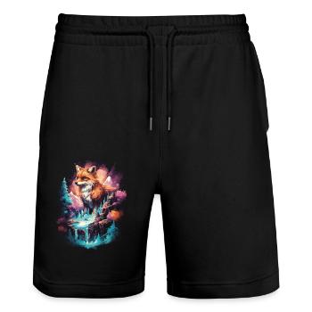 Fox Foxes Fantasy Illustration - Stanley/Stella Trainer Unisex Organic Jogging Shorts - black - Front - Nik (191cm) & Marisol (170cm)