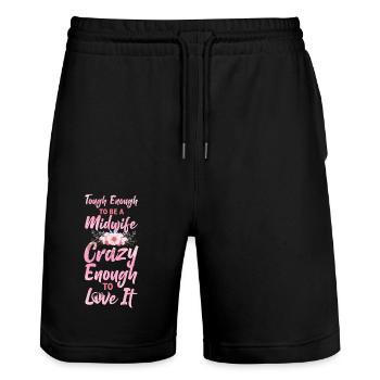 Nurse Midwife Birth Worker Tough - Stanley/Stella Unisex Bio Joggingshorts Trainer  - Schwarz - Vorne - Nik (191cm) & Marisol (170cm)