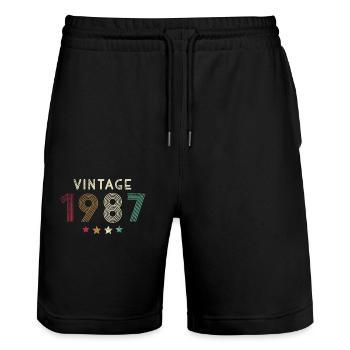 Vintage 1987 Geburtsjahr Retro Geburtstag Geschenk - Stanley/Stella Unisex Bio Joggingshorts Trainer  - Schwarz - Vorne - Nik (191cm) & Marisol (170cm)