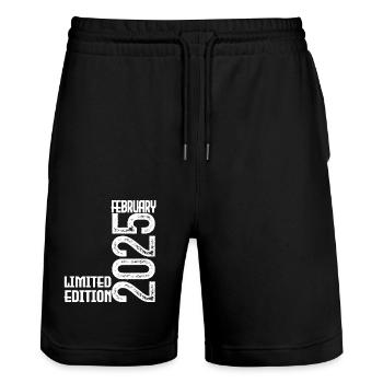 Geburtstagsgeschenk Februar 2025. Februar 2025. - Stanley/Stella Unisex Bio Joggingshorts Trainer  - Schwarz - Vorne - Nik (191cm) & Marisol (170cm)