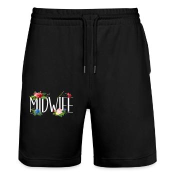 Infirmière Sage-femme Accoucheuse Fleur - Short de jogging bio TRAINER Stanley/Stella unisexe - noir - Devant - Nik (191cm) & Marisol (170cm)