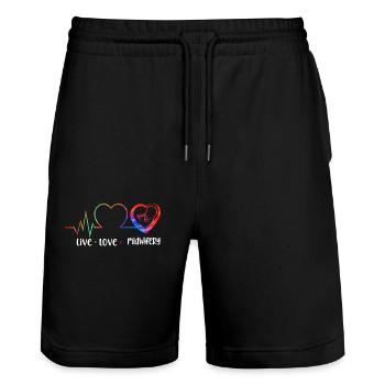 Nurse Midwife Birth Worker Live - Stanley/Stella Unisex Bio Joggingshorts Trainer  - Schwarz - Vorne - Nik (191cm) & Marisol (170cm)