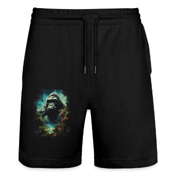 Gorilla Artwork Nature Animal - Stanley/Stella Trainer Unisex Organic Jogging Shorts - black - Front - Nik (191cm) & Marisol (170cm)