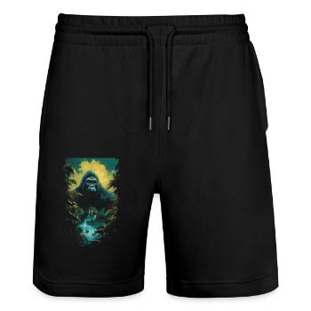 Gorilla Artwork Nature Animal - Stanley/Stella Trainer Unisex Organic Jogging Shorts - black - Front - Nik (191cm) & Marisol (170cm)
