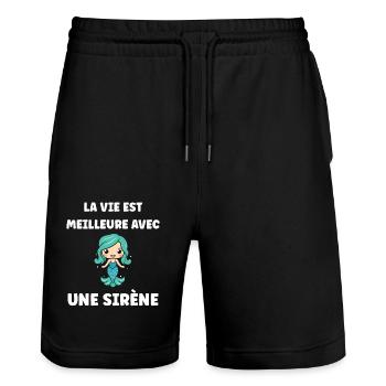 Humour petite sirène - Short de jogging bio TRAINER Stanley/Stella unisexe - noir - Devant - Nik (191cm) & Marisol (170cm)