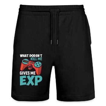 Was Mich Nicht Umbringt, Gibt Mir Exp - Stanley/Stella Unisex Bio Joggingshorts Trainer  - Schwarz - Vorne - Nik (191cm) & Marisol (170cm)