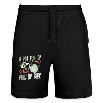 A pot full of tea is a heart full of glee Tea Drin - Stanley/Stella Unisex Bio Joggingshorts Trainer  - Schwarz - Vorne - Nik (191cm) & Marisol (170cm)