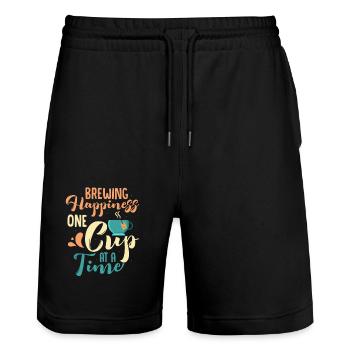 Brewing happiness, one cup at a time Tea Drinker - Stanley/Stella Unisex Bio Joggingshorts Trainer  - Schwarz - Vorne - Nik (191cm) & Marisol (170cm)