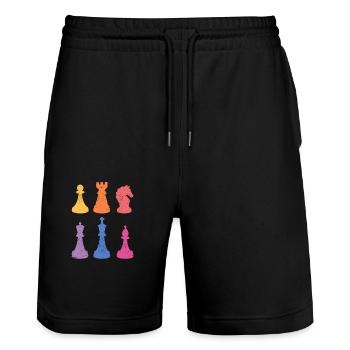 Silhouettes de joueur d’échecs pièces d’échecs rétro - Short de jogging bio TRAINER Stanley/Stella unisexe - noir - Devant - Nik (191cm) & Marisol (170cm)