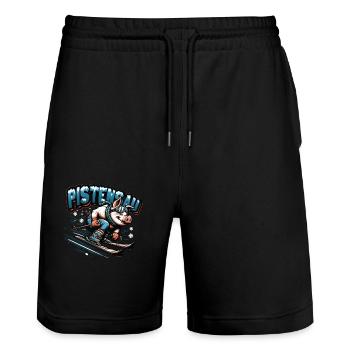 Skifahrer Schwein Pistensau Après-ski - Stanley/Stella Unisex Bio Joggingshorts Trainer  - Schwarz - Vorne - Nik (191cm) & Marisol (170cm)