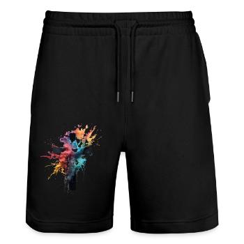 Cross Design Christian & Orthodox Christianity - Stanley/Stella Trainer Unisex Organic Jogging Shorts - black - Front - Nik (191cm) & Marisol (170cm)