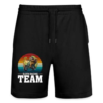 Sloth Racing Team - Stanley/Stella Trainer Unisex Organic Jogging Shorts - black - Front - Nik (191cm) & Marisol (170cm)