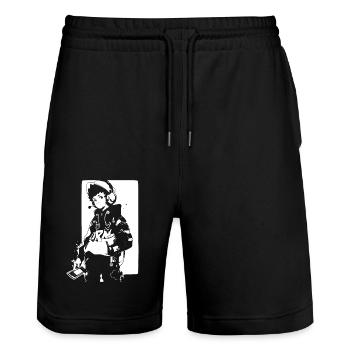 Le cool Cyberpunk Style Anime Boy Otaku de Shibuya - Short de jogging bio TRAINER Stanley/Stella unisexe - noir - Devant - Nik (191cm) & Marisol (170cm)
