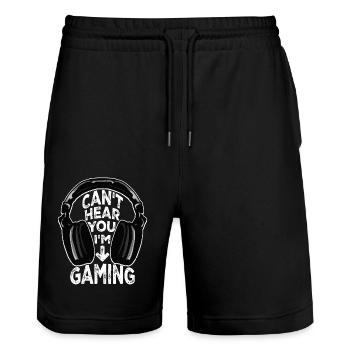 Can't Hear You I'm Gaming Funny Gamer Saying - Stanley/Stella Trainer Unisex Organic Jogging Shorts - black - Front - Nik (191cm) & Marisol (170cm)