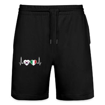 South Korea Italy Vintage Heartbeat Flag - Stanley/Stella Trainer Unisex Organic Jogging Shorts - black - Front - Nik (191cm) & Marisol (170cm)