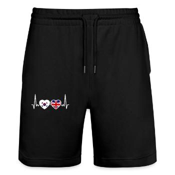 South Korea UK Heartbeat Flag British Korean - Stanley/Stella Trainer Unisex Organic Jogging Shorts - black - Front - Nik (191cm) & Marisol (170cm)