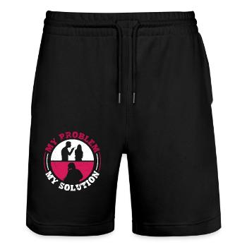 Soudeur Mon problème Ma solution Pictogramme Maman Papa - Short de jogging bio TRAINER Stanley/Stella unisexe - noir - Devant - Nik (191cm) & Marisol (170cm)
