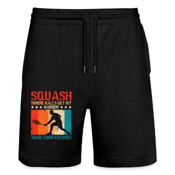 Joueur de squash Joueur de squash Joueur de tennis Raquetball Spor - Short de jogging bio TRAINER Stanley/Stella unisexe - noir - Devant - Nik (191cm) & Marisol (170cm)