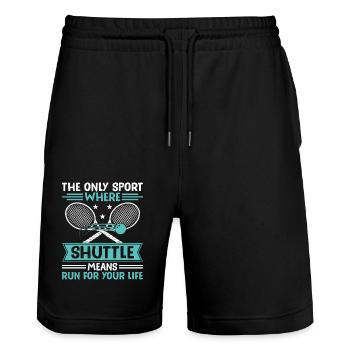 Squashspieler Squash-Tennisspieler Raquetball-Spor - Stanley/Stella Unisex Bio Joggingshorts Trainer  - Schwarz - Vorne - Nik (191cm) & Marisol (170cm)