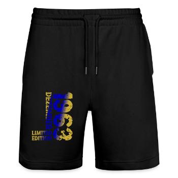1963 Dezember Limited Edition 60. Geburtstag Deko - Stanley/Stella Unisex Bio Joggingshorts Trainer  - Schwarz - Vorne - Nik (191cm) & Marisol (170cm)