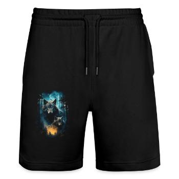 Fantasy Wolf Magic Pack Mysterious - Stanley/Stella Trainer Unisex Organic Jogging Shorts - black - Front - Nik (191cm) & Marisol (170cm)