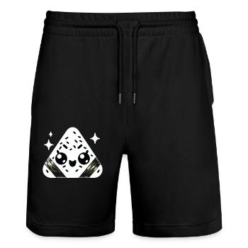 Entzückende Kawaii Onigiri Japanische Reisbällchen - Stanley/Stella Unisex Bio Joggingshorts Trainer  - Schwarz - Vorne - Nik (191cm) & Marisol (170cm)