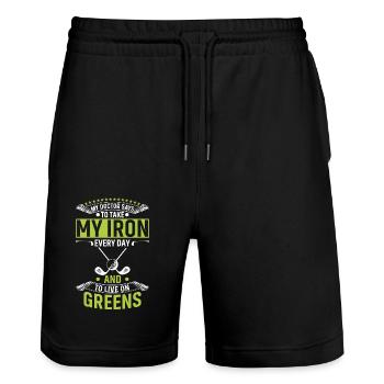 Mein Arzt Sagt, Ich Soll Jeden Tag Mein Eisen Nehm - Stanley/Stella Unisex Bio Joggingshorts Trainer  - Schwarz - Vorne - Nik (191cm) & Marisol (170cm)
