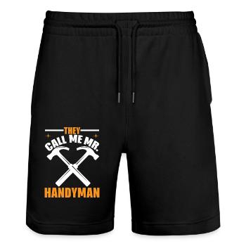 They call me Mr. Handyman - Stanley/Stella Trainer Unisex Organic Jogging Shorts - black - Front - Nik (191cm) & Marisol (170cm)