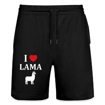 Humour mignon petit lama - Short de jogging bio TRAINER Stanley/Stella unisexe - noir - Devant - Nik (191cm) & Marisol (170cm)