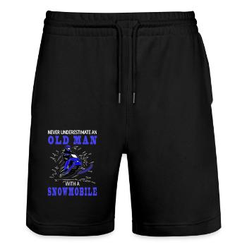 Snowmobil - Unterschätze Niemals einen Alten Mann - Stanley/Stella Unisex Bio Joggingshorts Trainer  - Schwarz - Vorne - Nik (191cm) & Marisol (170cm)