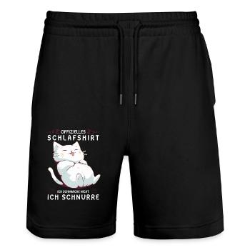 Offizielles Schlafshirt personalisiert mit Katze - Stanley/Stella Unisex Bio Joggingshorts Trainer  - Schwarz - Vorne - Nik (191cm) & Marisol (170cm)