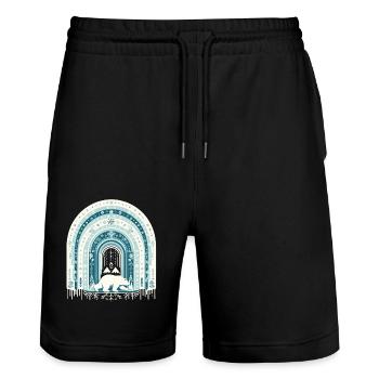 Polar bear skiing in rainbow of snow and ice - Stanley/Stella Trainer Unisex Organic Jogging Shorts - black - Front - Nik (191cm) & Marisol (170cm)