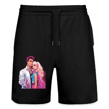 Tenues des années 80 - Short de jogging bio TRAINER Stanley/Stella unisexe - noir - Devant - Nik (191cm) & Marisol (170cm)